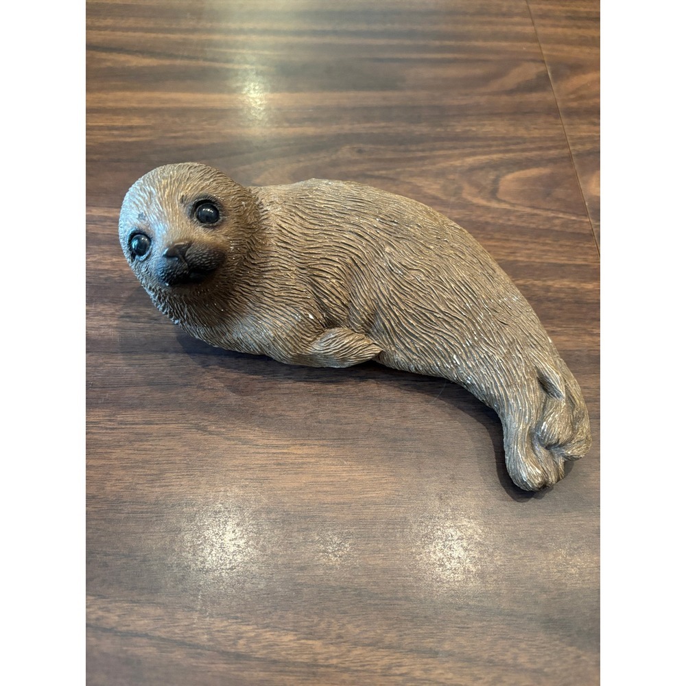 Sandicast Vintage Realistic Seal Pup Figurine Brown Textured Marine Life Animal